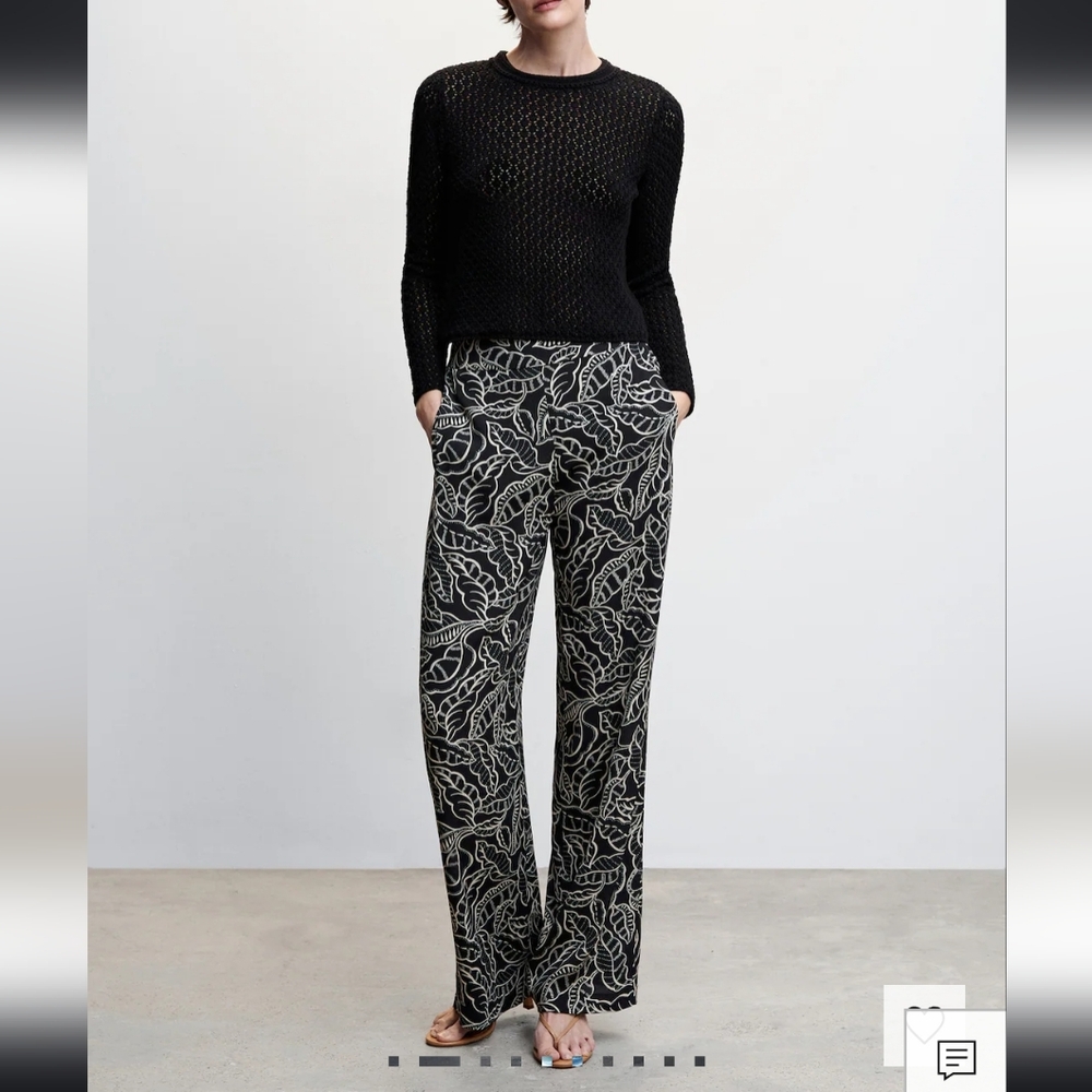 MANGO Women's Slim Fit Straight Leg Palazzo Pants Stretch Waist Size 1XL